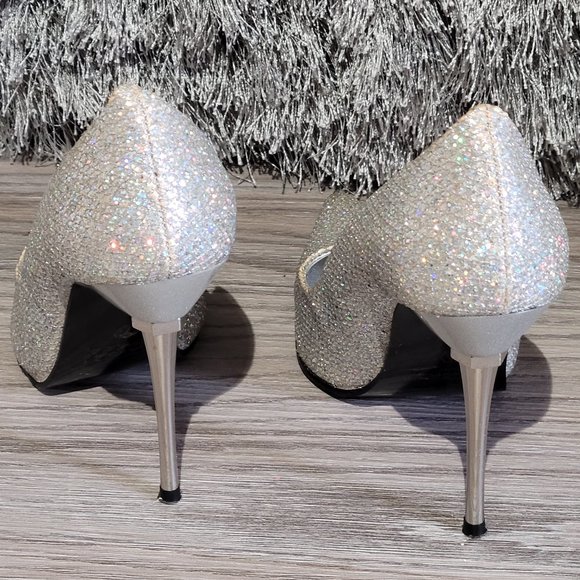 Silver Sparkle Glitter Stiletto Heels Pump Sz 7 - Picture 3 of 6